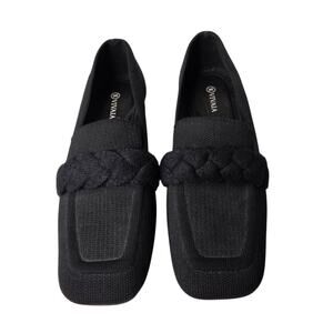 Vivaia Caitlin Square Toe Loafers Black Flats SZ 8 EU 38.5 Knit Textile